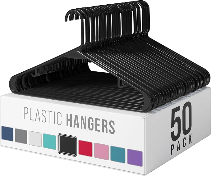 Plastic Hangers 50 Pack Black by Neaterize