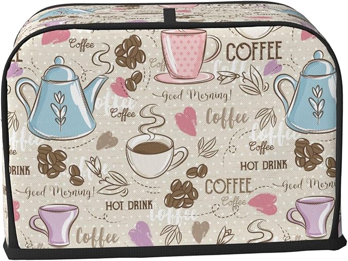 Beige Coffee Love Heart 2 Slice Toaster Cover, Waterproof Toaster Dust Cover Bread Maker Protective For Small Kitchen Appliance Dining Room Home Table Decor Gifts
