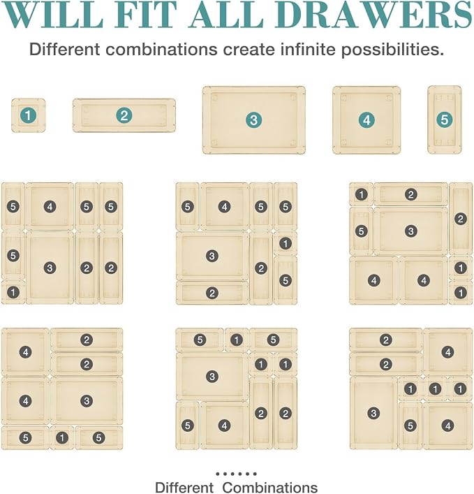16 PCS Drawer Organizer Set, 5 Size Bathroom and kitchen organizer Trays | - Image 4