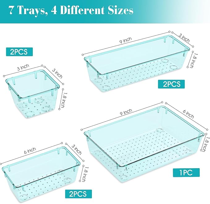 7 PCS Plastic Drawer Organizers Set, 4 Size Desk Drawer Organizer Trays | 4 - Image 2