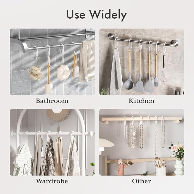 AmazerBath Shower Curtain Hooks White Metal Shower Curtain Rings Rust Proof - Image 6