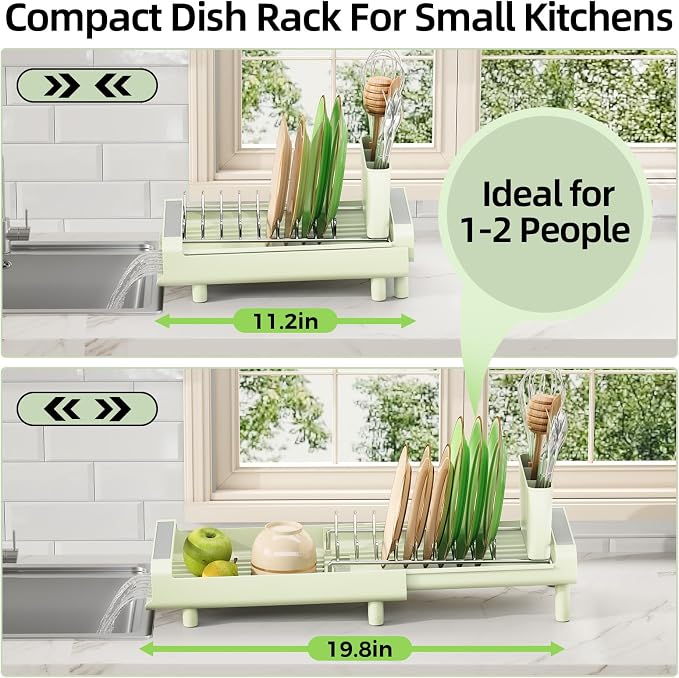 TOOLF Small Dish Drying Rack, Expandable and Space-Saving, Compact Design Fits - Image 2