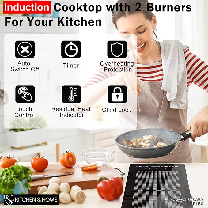 K&H SIGNATURE SERIES 2 Burner 12 Inch Built-in FLEX Electric Stove Top Ceramic Cooktop 220V 3400W IN12-3400FLX