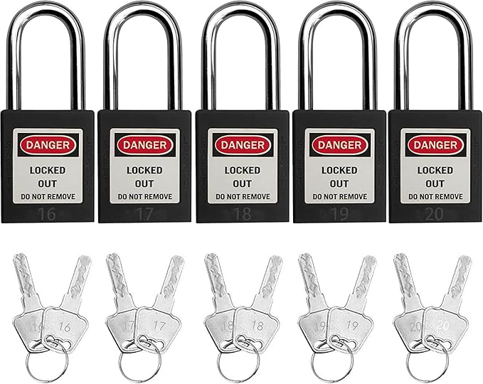 SAFBY Lockout Tagout Locks, Safety Padlock, Keyed Differently Loto Safety Padlocks for Lock Out Tag Out Kits Station (Black 11-20)