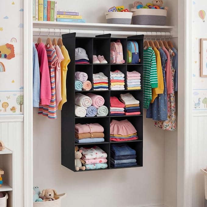 5 Tier Hanging Closet Organizer, 14 Compartments Dual Row Storage, 3 Sturdy - Image 2
