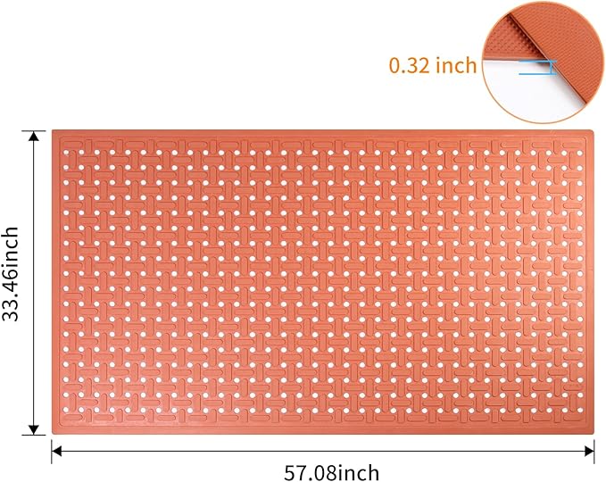 Rubber Non-Slip Waterproof Floor Mat Heavy Duty Anti-Fatigue Mats 33"x57" for Wet or Snow Deck, Restaurant Bar Kitchen (OrangeRed)
