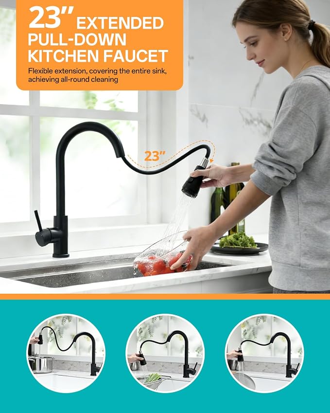 Kitchen Faucet with Pull Down sparyer, Leak Proof, Matte Black | 304 Stainless - Image 2