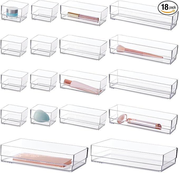 STORi SimpleSort 18-Piece Stackable Clear Drawer Organizer Set | Multi-size by STORi