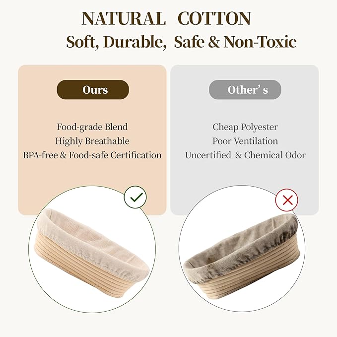 Banneton Bread Proofing Basket - Proofing Basket Set of 2 (10 inch Oval) - Natural Rattan Banneton with 2 Linen Liners - Bread Basket for Sourdough Bread Baking Supplies