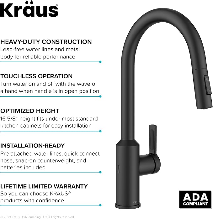 KRAUS Matte Black Touchless Pull Down Kitchen Faucet KSF-2830MB | Motion-sensor - Image 14
