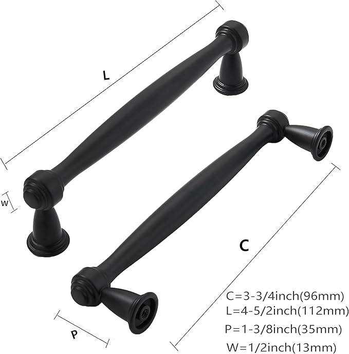khtumeware 10 Pack 3-3/4 Inch(96mm) Black Cabinet Pulls Black Kitchen Matte Black Cabinet Handles Kitchen Cabinet Hardware for Cupboard Drawer Handles Dresser Pulls
