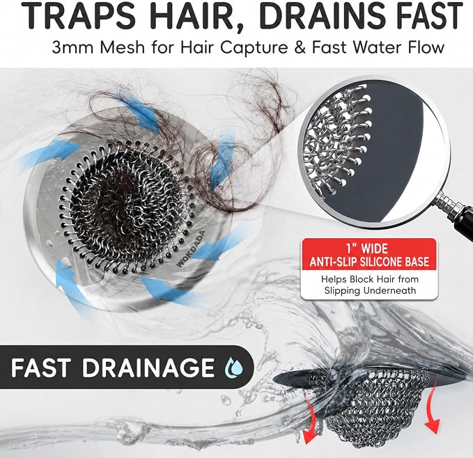 Shower Drain Hair Catcher, Patented Bathtub Drain Cover, Anti-Clog | Reversible - Image 3