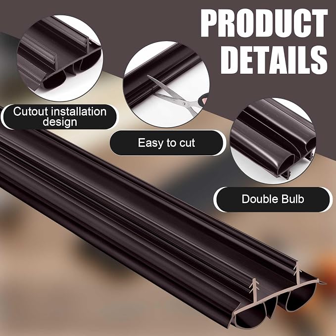 Pushglossy 2 Pcs 36" Kerf Door Sweep Double Bubble Kerf Brown | 1-3/4" Wide - Image 3