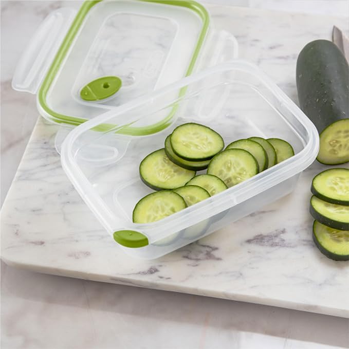 Sterilite Ultra-Seal 3.1 Cup Rectangle, Airtight Food Storage Container, Latching Lid, Microwave and Dishwasher Safe, Clear With Green Gasket, 18-Pack