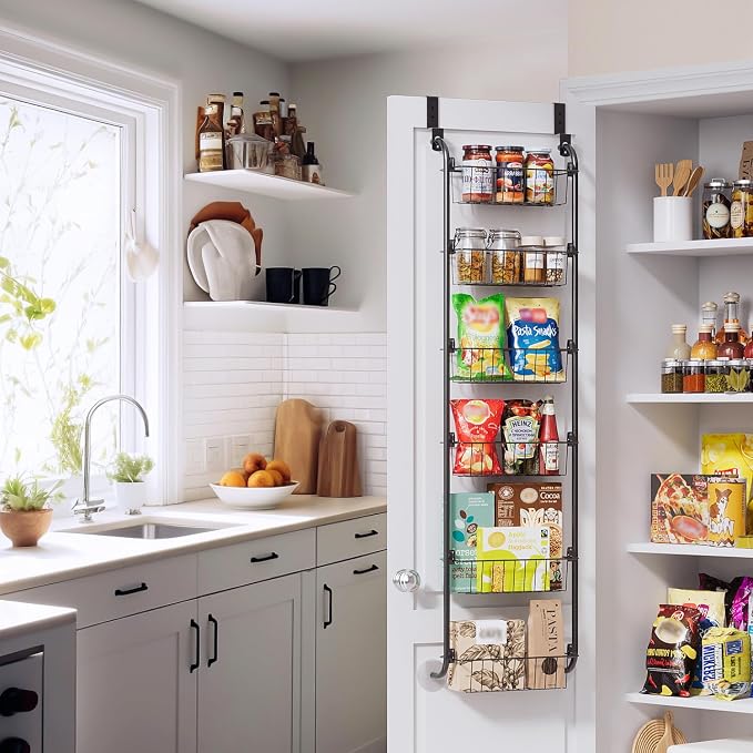 Delamu Narrow Over the Door Pantry Organizer, 6-Tier Metal Pantry Door - Image 6