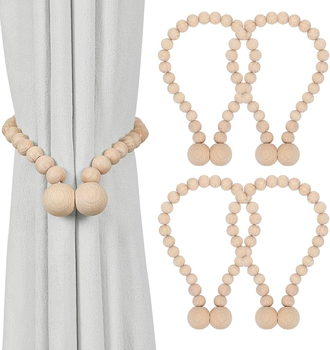 KLOGTSIND Magnetic Curtain Tiebacks, 4 Pack Wood Bead Curtain Holdbacks by KLOGTSINDDirect