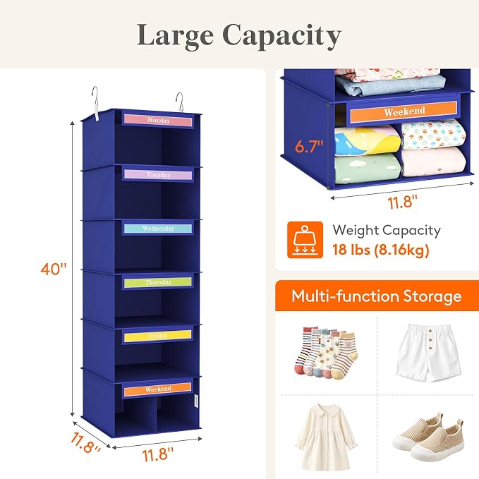 Lifewit 6 Shelf Weekly Hanging Clothes Storage Organizer - Image 4