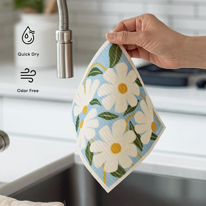 RECYCO Swedish Dishcloths for Kitchen | 5 Pack Daisy Dreams Washable Dish Rags - Image 6