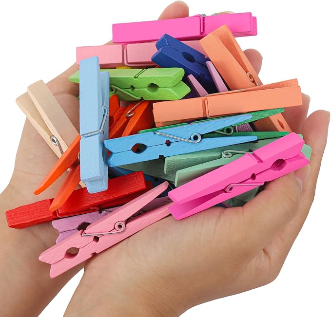 100Pcs Colored Clothes Pins Wooden, Clothespins - Image 7