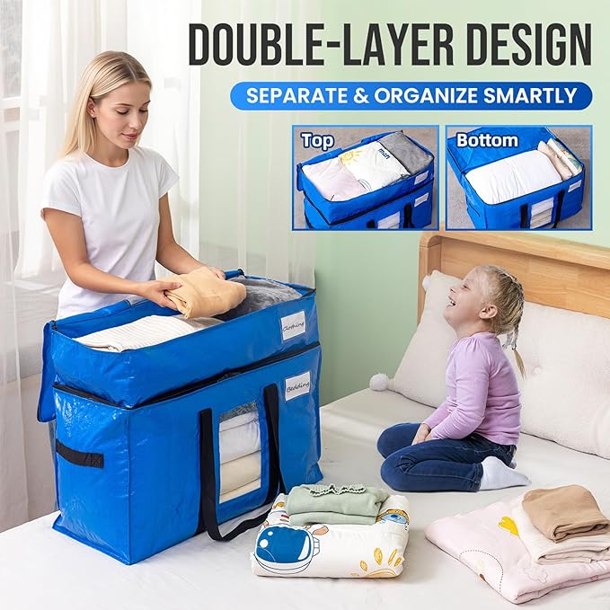 TAILI 2 Tier Moving Bags, 4 Blue Silver Storage Bags - Image 3