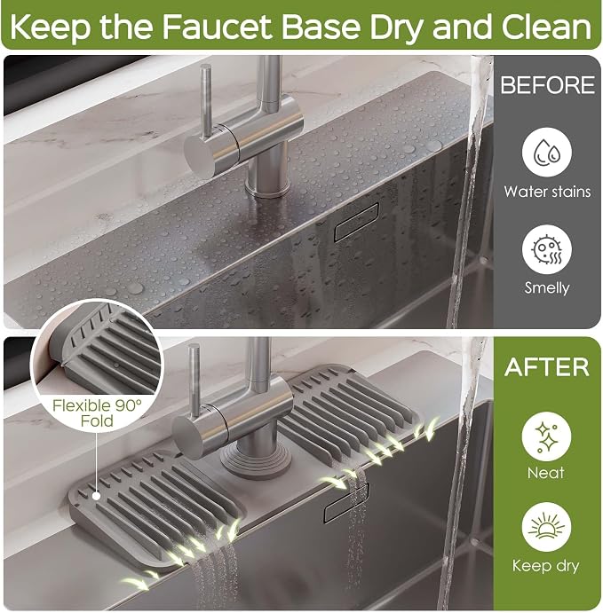 15 Inch Silicone Faucet Mat for Kitchen Sink Splash Guard – 2025 Upgraded - Image 2