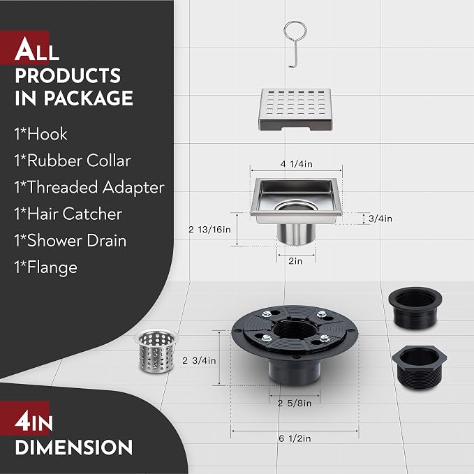 4 Inch Square Shower Floor Drain - Image 2