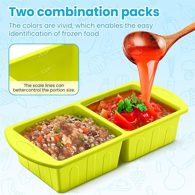 2 Pack Silicone Freezer Trays With Lid For Easy Storage Silicone Soup Freezer Molds 2 Cup ，Perfect For ice cube tray Freezing Broth Sauces Store Leftovers , Leakproof, Easy Release Dishwasher Safe