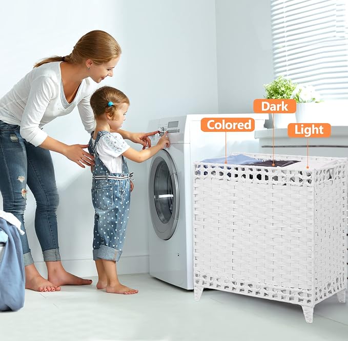 Laundry Hamper with 3 Removable Liner Bags, 132L Laundry Sorter with Lid - Image 2