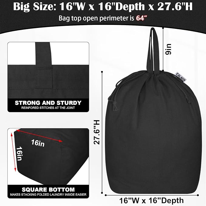 Canvas Laundry Bags with Handles & Square Base 16"Wx16"D x27.6"H - Image 2