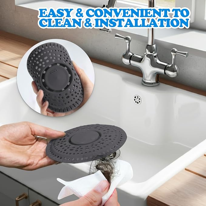 Shower Drain Hair Catcher Silicone Flat Floor Strainer Protector | 2 Pack Dark - Image 5