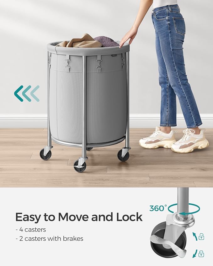 SONGMICS Laundry Basket with Wheels, 29 Gal., Steel Frame, Removable Bag - Image 4