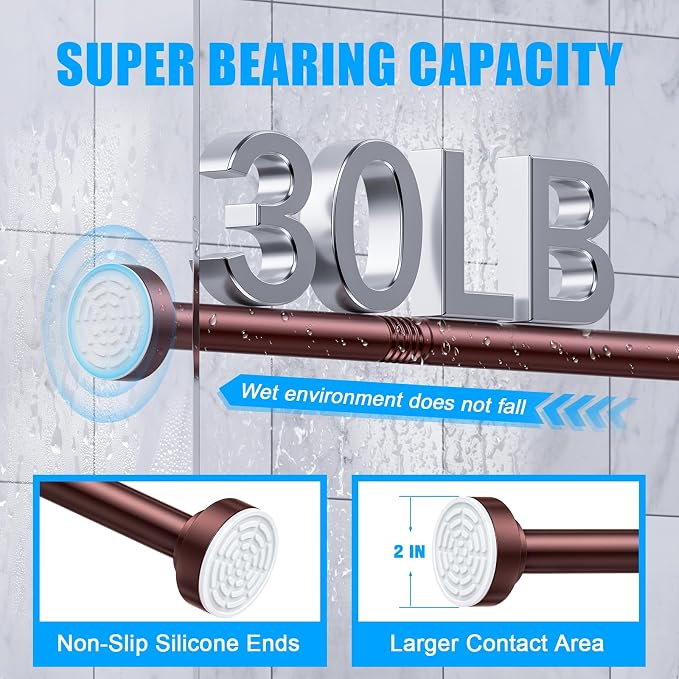 TEECK Shower Curtain Rod, 32-80 inch Adjustable Spring Tension Curtain Rod - Image 3