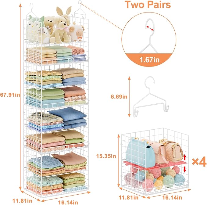 Extended Width Hanging Closet Organizer, 8 Tier Wire Storage Shelves - Image 3