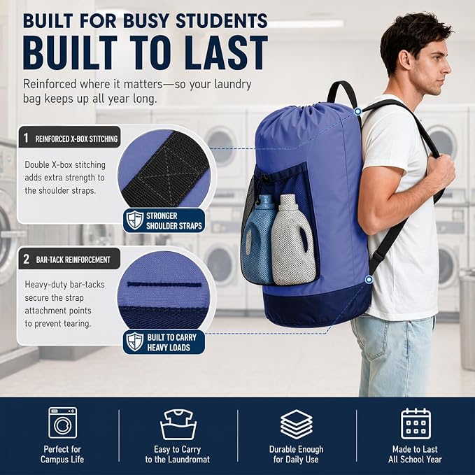 Backpack Laundry Bag, Durable polyster Laundry Backpack Bag - Image 3