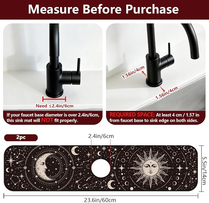 2 Pcs Kitchen Sink Splash Guard Faucet Mat Magical Sun and Moon Pattern Faucet - Image 2