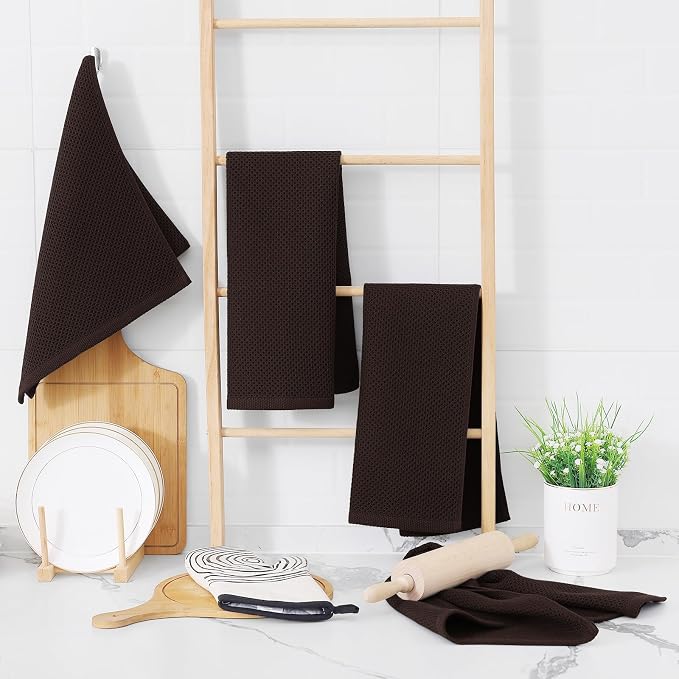 Homaxy 100% Cotton Waffle Weave Kitchen Dish Towels 6-Pack, Dark Brown | 13 x - Image 6
