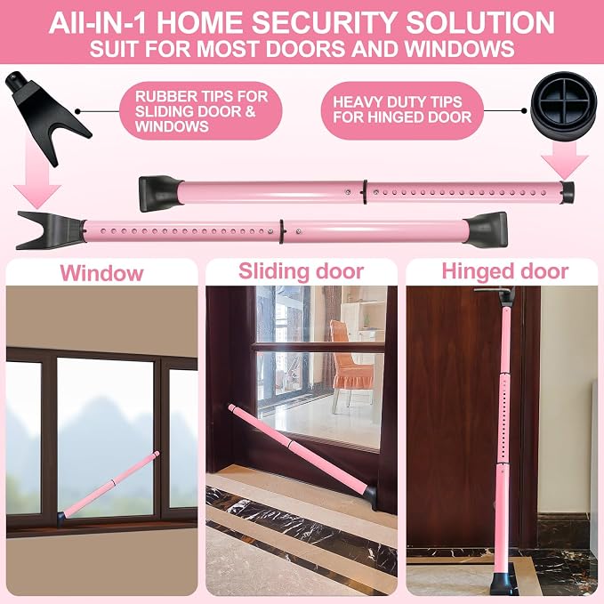 Rerishom 2 Pack Door Security Bar, Heavy Duty Door Stopper Jammer, Adjustable - Image 2