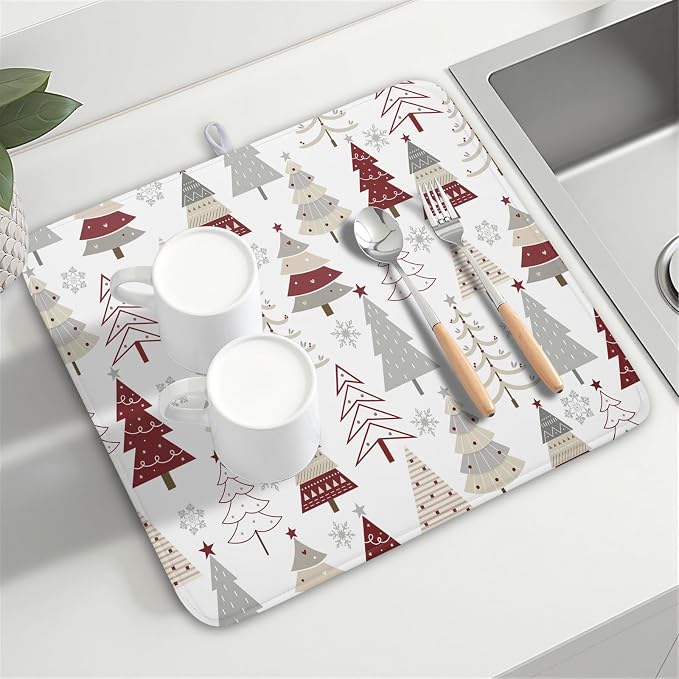 Christmas Tree Dish Drying Mat for Kitchen Counter Christmas Pine Tree Dish - Image 8