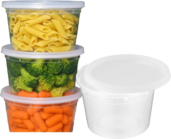 16oz [240 set] Heavy Duty Plastic Deli Container | BPA-Free Food Storage with Airtight Leak‑Proof Lids | Microwave, Freezer & Dishwasher Safe – Stackable, Bulk Reusable Soup & Meal Prep Tub