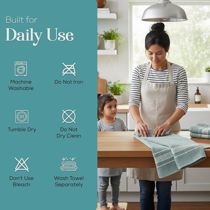 Kitchen Towels, Cotton Soft Large 18 x 28 Dobby Weave Super Absorbent Tea - Image 6