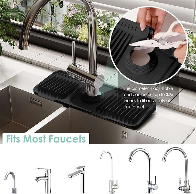 14.6-Inch Silicone Faucet Mat for Kitchen Sink Splash Guard, 7° Slope | - Image 3