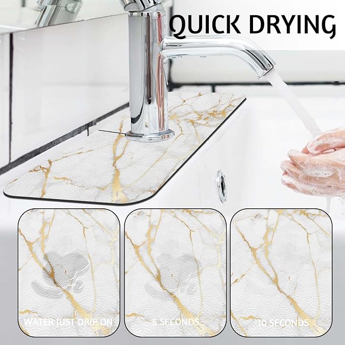 MCALK Marble White Kitchen Sink Faucet Mat Splash Guard, Absorbent Quick-Dry - Image 2