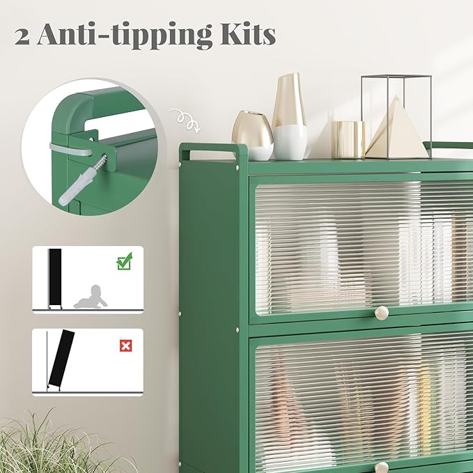 Giantex 5-Tier Kitchen Storage Cabinet, Mobile Microwave Stand with Flip-up PC Doors, Freestanding Kitchen Bakers Rack with 4 Rolling Casters, for Dining Room, Living Room and Study, Green