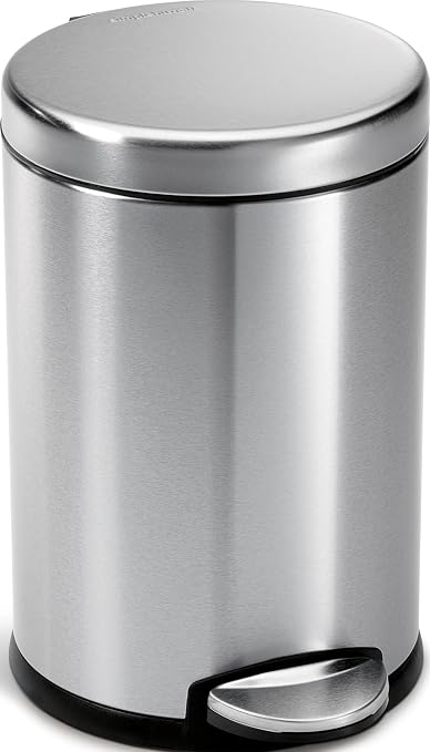 simplehuman Round Step Can, 4.5L / 1.2 Gallon Compact Bathroom Trash Can by Unknown
