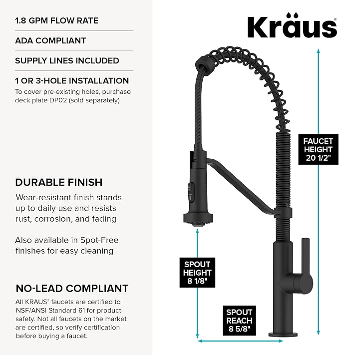 KRAUS Oletto Commercial Style 2-Function Single Handle Pull Down Kitchen Faucet - Image 3