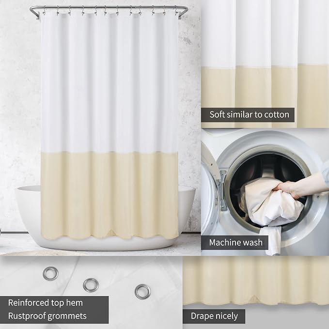 ALYVIA SPRING Waterproof Fabric Shower Curtain or Liner White/Cream - Image 3