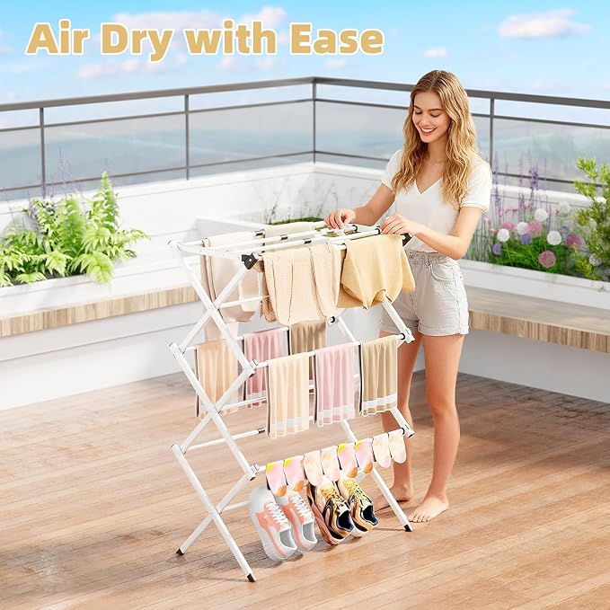 BAKON Space Saving Foldable Clothes Drying Rack, Extendable Rustproof Laundry - Image 5