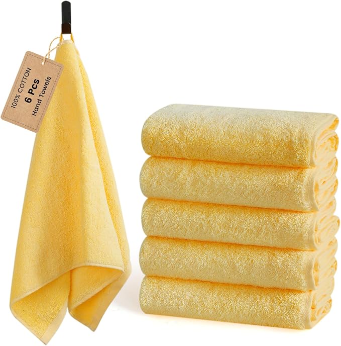 SEMAXE 6-Pack Yellow Cotton Hand Towels by SEMAXE