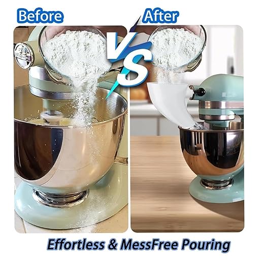 Upgraded Flour Funnel for Kitchen Aid Mixer,Flour Funnel- Stand Mixer Attachment,Secure-Fit No-Spill Funnel with Deep Pour Design, Improved Stability & Easy-Clean Attachment -Large Size (White)