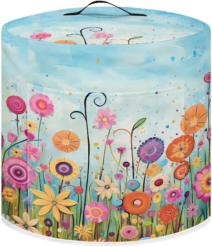 Air Fryer Cover Dust Cover, Easy to Clean Small Appliance Covers for 6 Quart Air Fryer & Pressure Cooker Kitchen Appliance Accessories with Pockets, Colorful Floral